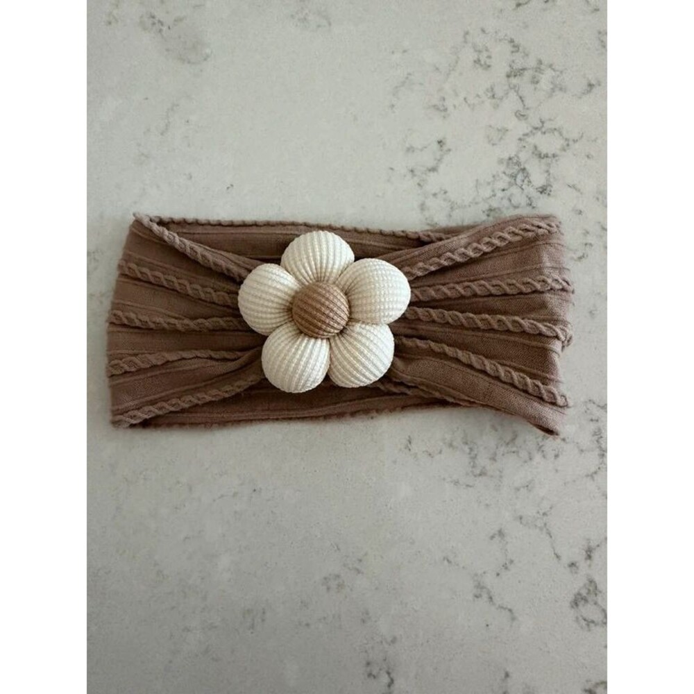 Brown & Tan Flower Bow Infant Headband